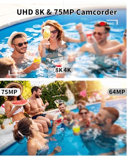 FLATIC 2K/8K Video Camera, 48MP/75MP Camcorder with Picture-in-Picture Mode, WiFi Vlogging Cameras for YouTube 16X Digital Zoom, Digital Camcorder with 32GB/64GB Card