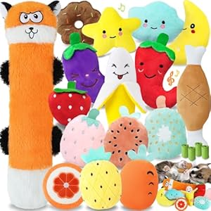 QTwoof Fox-Shaped Dog Squeaky Toys Set-20 Pack Interactive Squeaky Dog Toys with Irresistibly Cute Characters for Fun and Teething, Plush and Soft Dog Toys for Small Dogs and Puppies