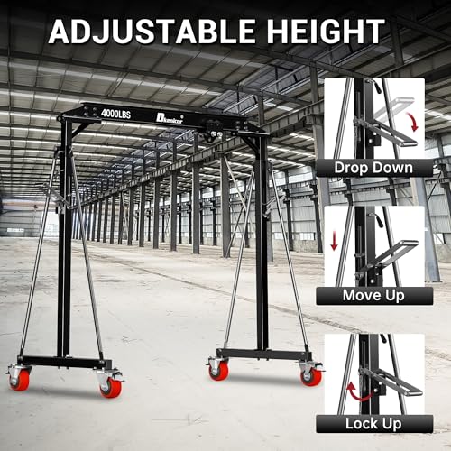Dkenicor 2 Ton 4000Lb Gantry Crane, 8.41FT Maximum Width, 8.57-12.5ft Adjustable Height, No Accessories ,Portable Shop Lift Hoist with 2 Ton Manual Trolley-Black