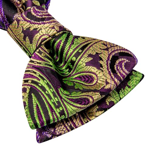 Image of Dubulle Self Tie Bow Ties and Lapel Pin for Men Paisley Solid Mens Bowtie and Handkerchief Cufflinks Set Wedding