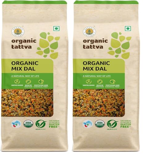 Image of Organic Tattva Mix Dal 500g | Protein-Rich Indian Lentils, Tadka Dal Mix, Khichdi & Everyday Cooking | Blend of Toor, Moong, Masoor & Chana | Unpolished Pulses for a Healthy Pantry (Pack of 2)