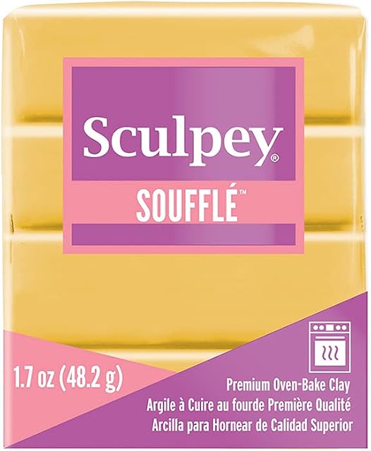 Sculpey Soufflé Polymer Oven-Bake Clay, Yellow Ochre, Non Toxic, 1.7 oz. bar, Great for Jewelry Making, Holiday, DIY, Mixed Media and More! Premium Light-Weight Oven Bake Clay.