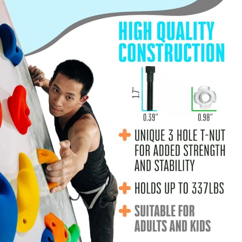 Image of White Tech Premium Rock Climbing Holds (15Pack) Multi-Colored Climbing Rock for Indoor and Outdoor Playground Play Set for Kids, Adult Climbing Wall Holds with Hardware Kit DIY Installation