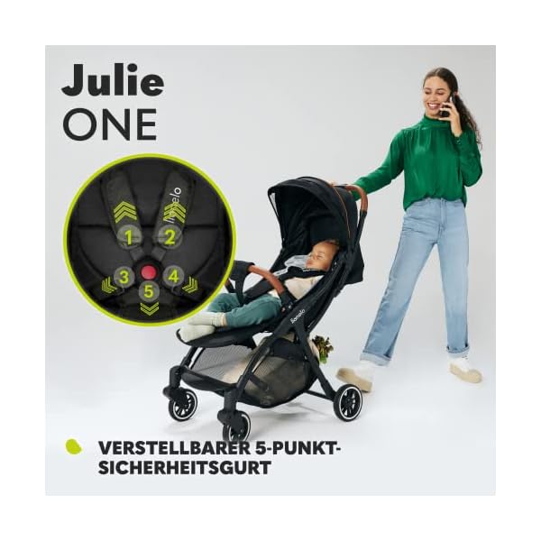 LIONELO Julie One Buggy Kinderwagen bis 22 kg, verstellbare Rückenlehne und Fußstütze, Moskitonetz, Beinwärmer, Getränkehalter und Transporttasche, zusammenklappbar TROPICAL GREEN
