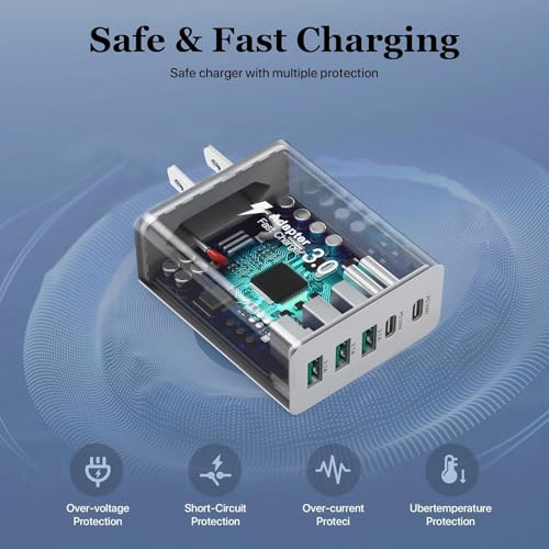Image of 【2-Pack】 iPhone Fast USBC Charger, 80W USB C Wall Charger, Dual-30W Multiport Fast Charging Block, 5-Port Universal Plug Compatible with iPhone 17 /16 /15, Galaxy S25 /S24 /S23, iPad