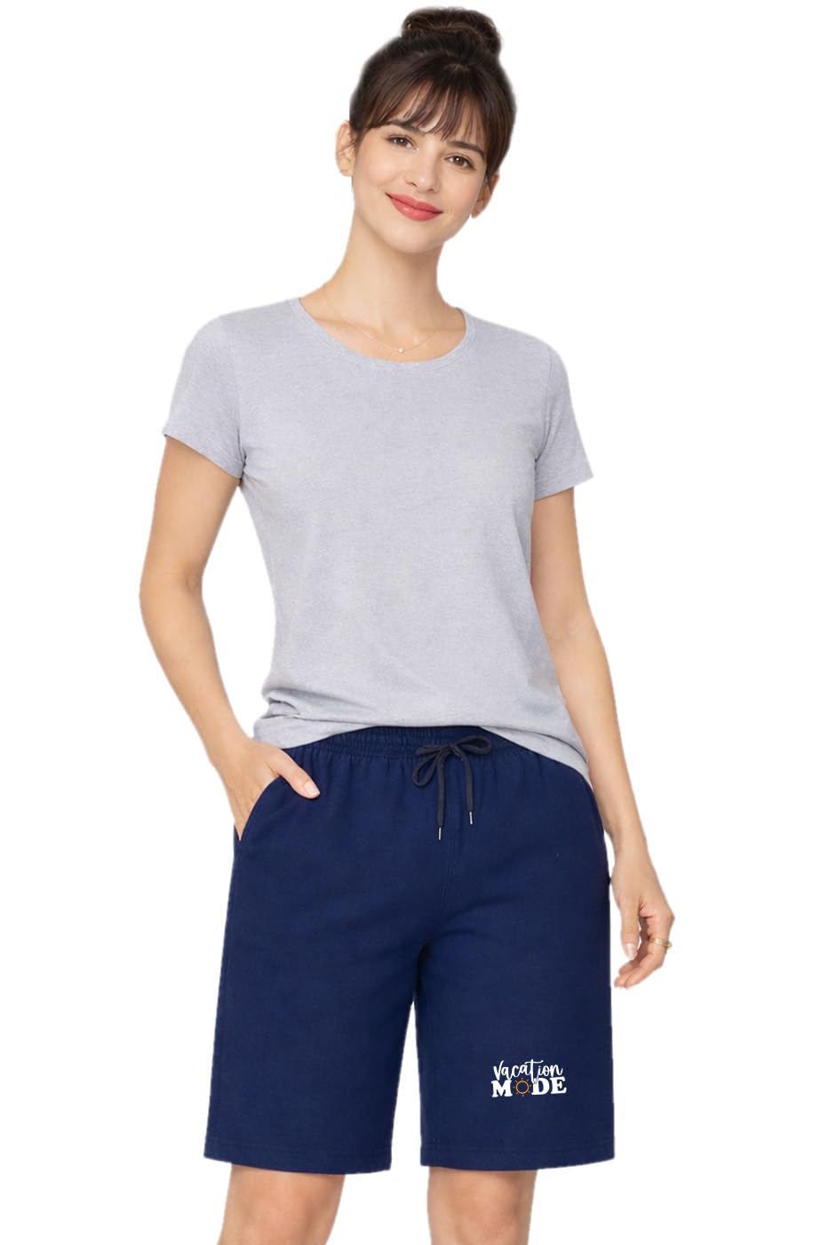 buy that trendz Womens Vacation Printed One Side Zipped Pockets Knee Length Casual Shorts Navy XX-Large-picture-10
