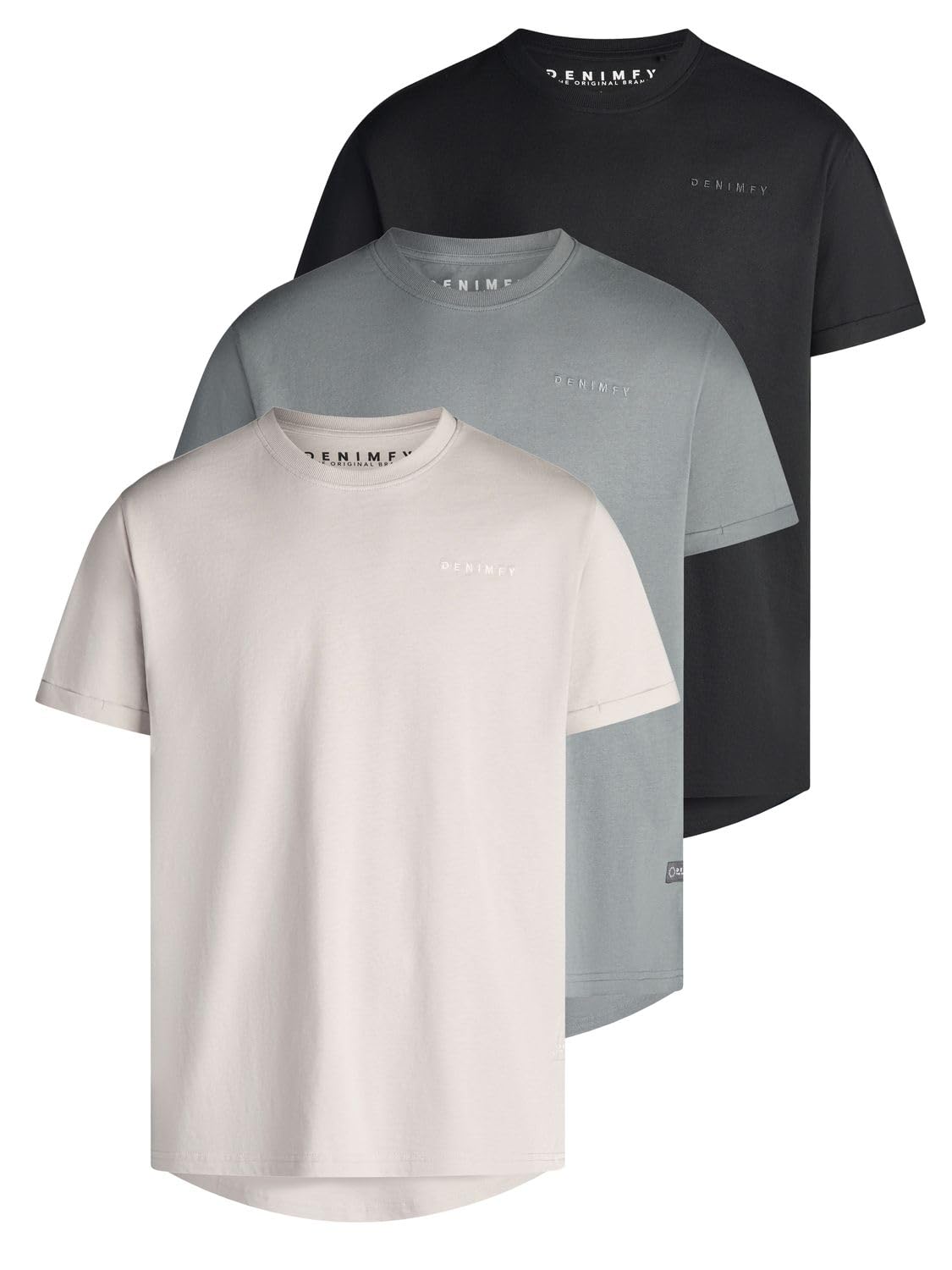 DENIMFY Tshirt Herren lang geschnitten Regular Fit DFDiego 3er Set Pack Logo Stick Rundhals Kurzarm Sommer Long Tee Shirt Stick Schwarz Grau Beige Blau Gelb Orange S M L XL XXL 3XL 4XL 5XL