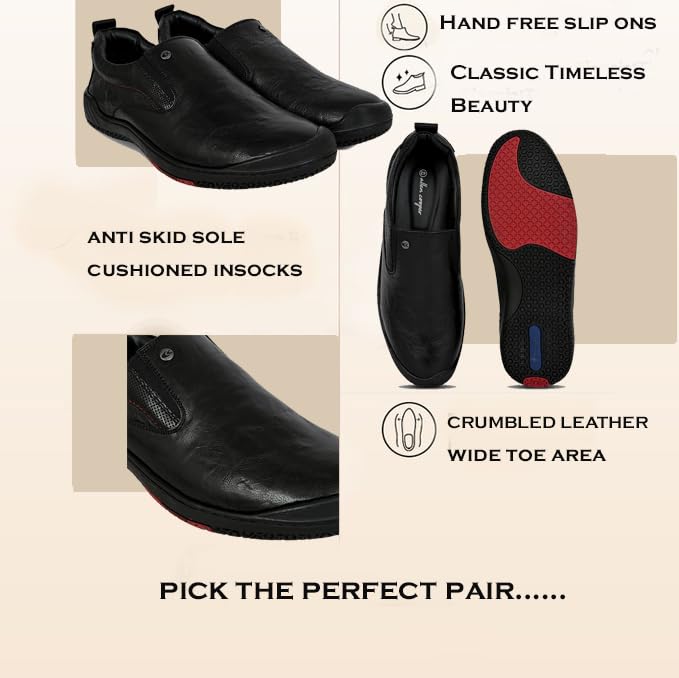 Image of Allen Cooper Genuine Leather Casual Shoes with Ankle Support, Anti Slip Technology, Better Padded and Cotton-Like Memory Foam Cushion Insole(40182Color Options- Black /Brown, Sizes- 6,7,8,9,10)