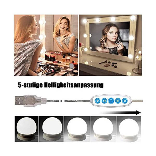 QYH Led Spiegelleuchte,10 Dimmbar Schminklicht,Make Up Licht,Spiegellampe,USB-Kabel Schminklampe für Schminktisch… – Bild 4