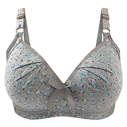 Bras for Teen Girls Deep V Neck Strappy Push Up Bra Floral Print Underwear No Wire Padded Bra Comfy Underwear Gray