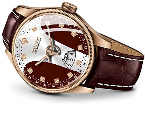 Image of DOUBLERUN 3D Glass Date Display Two Tone Dial Leather Belt Analog Watch - For Men, Band- Red