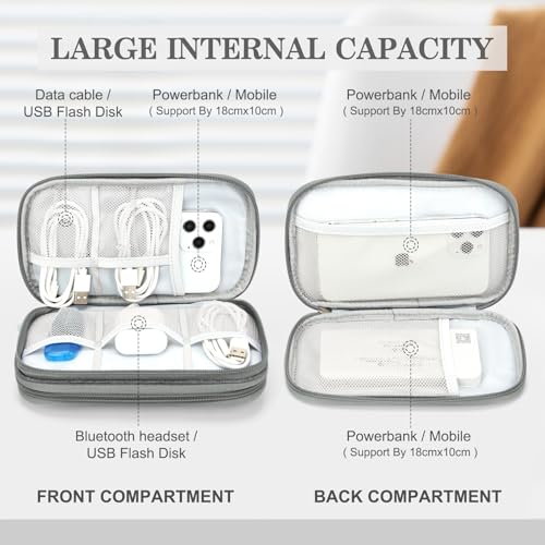 Image of FYY Electronic Organizer, Travel Cable Organizer Bag Pouch Electronic Accessories Carry Case Portable Waterproof Double Layers Storage Bag for Cable, Cord, Charger, Phone, Medium Size, Dark Grey