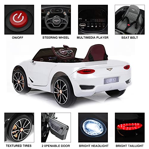 Bentley Exp 6V Battery Powered Ride On Car For Kids, Remote Control Toy Vehicle With Music Player, Led Light, 2 Driving Modes (6V White) #TOP4