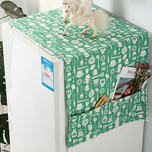 QYYL Cubierta Polvo Refrigerador, Cubierta Polvo Refrigerador con Bolsillos Laterales, multifunción Cubierta Antipolvo Lavadora, Algodón Lino,...
