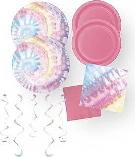 Creative Converting Pastel Tie Dye Birthday Party Supplies Plates Napkins Decorations (78 Piece)