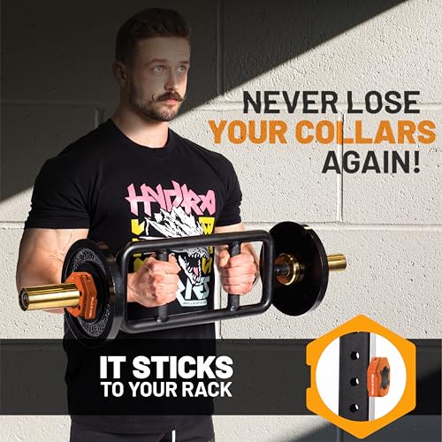 Image of Magnetic Barbell Collars [Bells of Steel] Version 2.0 Premium Weight Bar Clamps, Quick Release Barbell Clips, Olympic Barbell Clamps, High-Strength Nylon Gym Clips, Pair, Orange