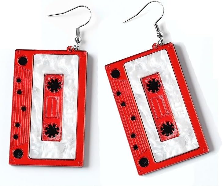 Personality Cassette Tape Dangle Earrings Acrylic Punk Funny Earrings for Women