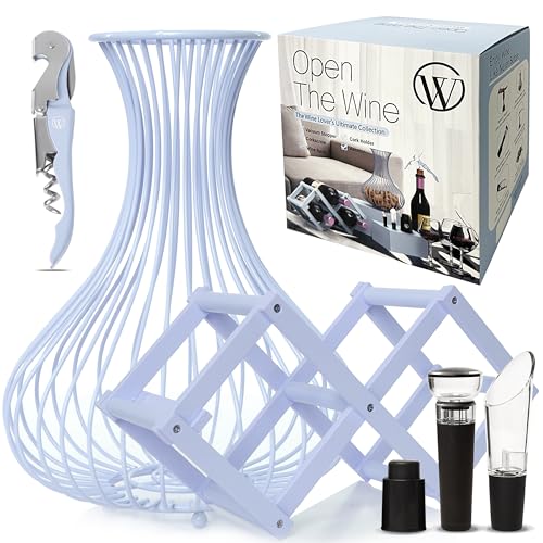Open The Wine Gifts for Women - Wine Accessories for Wine Lovers, Wine Gift Box with Wine Cork Holder, Rack, Aerator, Pourer, Stopper, Corkscrew - Unique Wine Opener Set for Gift Baskets - Light Blue