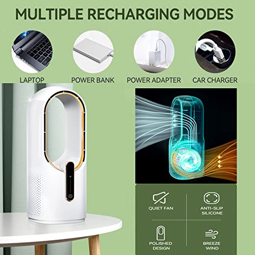 Misby Desk Fan, Bladeless Fan With 3-Speed Options, 11.8 Inch Quiet Cooling Battery Operated Fan Touch Control Design, Personal Small Table Fans For Office Home Bedroom (Gold) #TOP3