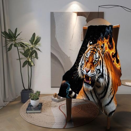 Narzuta na łóżko, ciepły i lekki, pluszowy koc narzuta na łóżko, żółty tygrys, odporny na blaknięcie, 220 x 240 cm