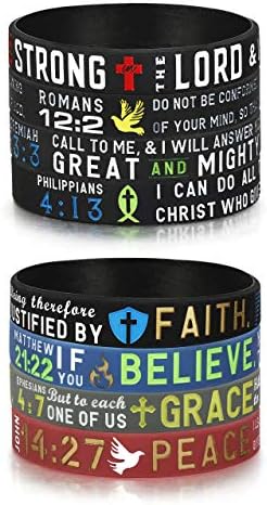 FINREZIO 8-16PCS Religious Silicone Bracelet with Bible Verses Christian Wristbands Grace Power Hope Faith Strength Inspirational Bracelets Set for Religious Gifts