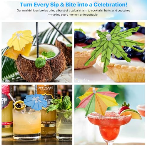 【3 Styles 150 PCS】Drink Umbrellas Cocktail Picks, Cocktail Umbrellas for Drinks, Drinking Parasols, Mini Paper Umbrella Toothpicks Sticks for Tiki, Luau, Hawaiian Tropical Party Decoration Garnish.