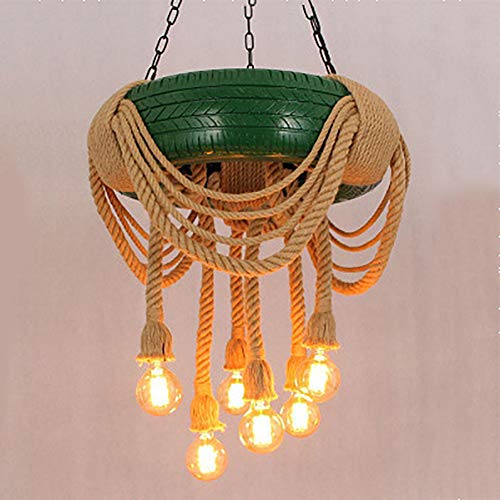 Suspension corde de chanvre bleu lustre industriel vintage à 6 lampes pour cuisine îlot et salon