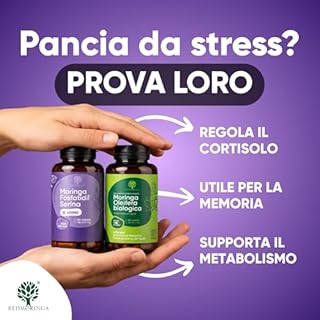 LOW CORTISOLO – Fosfatidilserina 450 mg + Moringa Oleifera BIO | Per abbassare il Cortisolo, Pancia da Stress | Integratore Memoria e Concentrazione | 150 Capsule Vegetali Made in Italy | RedMoringa