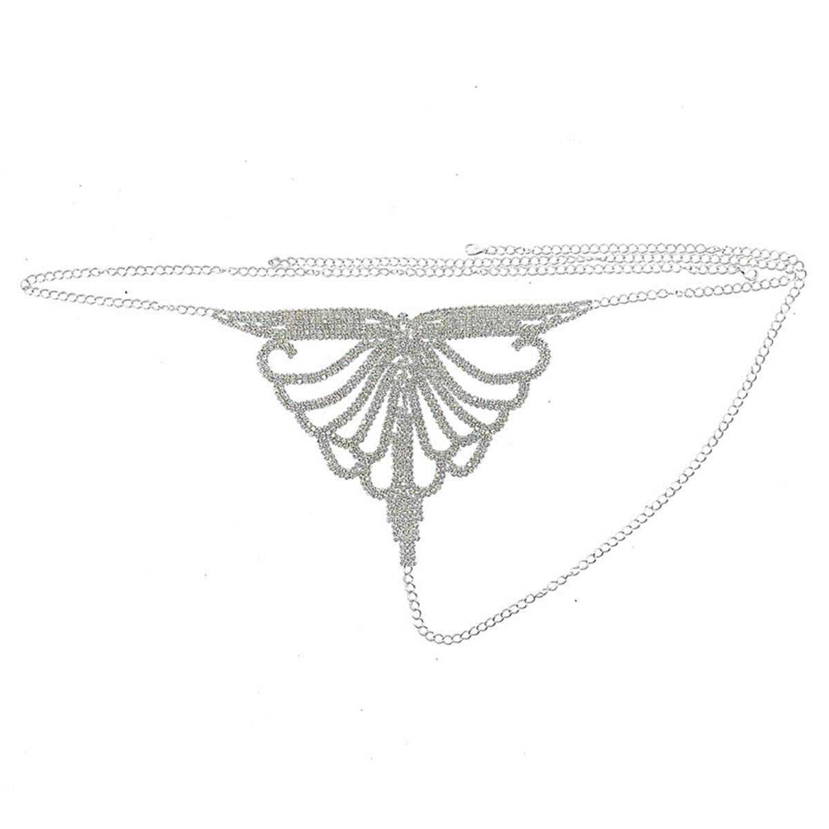 RWRAPS Femme Sexy Corps Chaîne Poitrine Chaîne Strass Frangé Culotte Soutien-Gorge Chaîne Cristal Bikini Lingerie (Or)