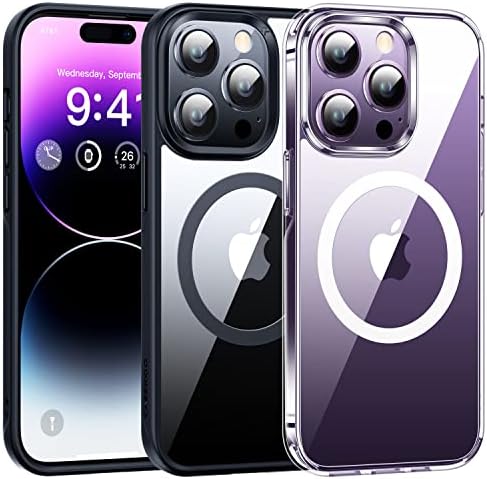 CASEKOO Magnetic Crystal Clear Designed for iPhone 14 Pro Max Case, Compatible with MagSafe [Never Yellow] Military-grade Shockproof, Hard Back Protective Slim Thin Phone Cover 6.7-inch 5G 2022,Black