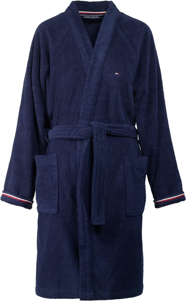 Tommy Hilfiger Legend Peignoir Kimono sans capuche unisexe homme femme TG S M L XL XXL 100 % éponge pur coton biologique