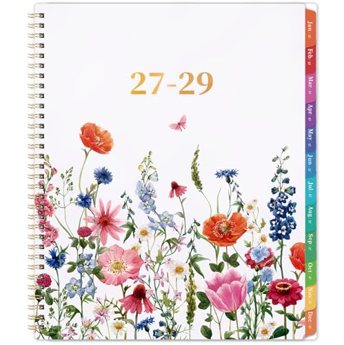2027-2029 Monthly Planner - 3 Year Calendar 2027-2028-2029 Monthly Planner Jan 2027 - Dec 2029 3 Year Planner 2027-2029 9 x 11 Planners 36 Month Calendar with Colourful Tabs + Back Pocket - Flowers