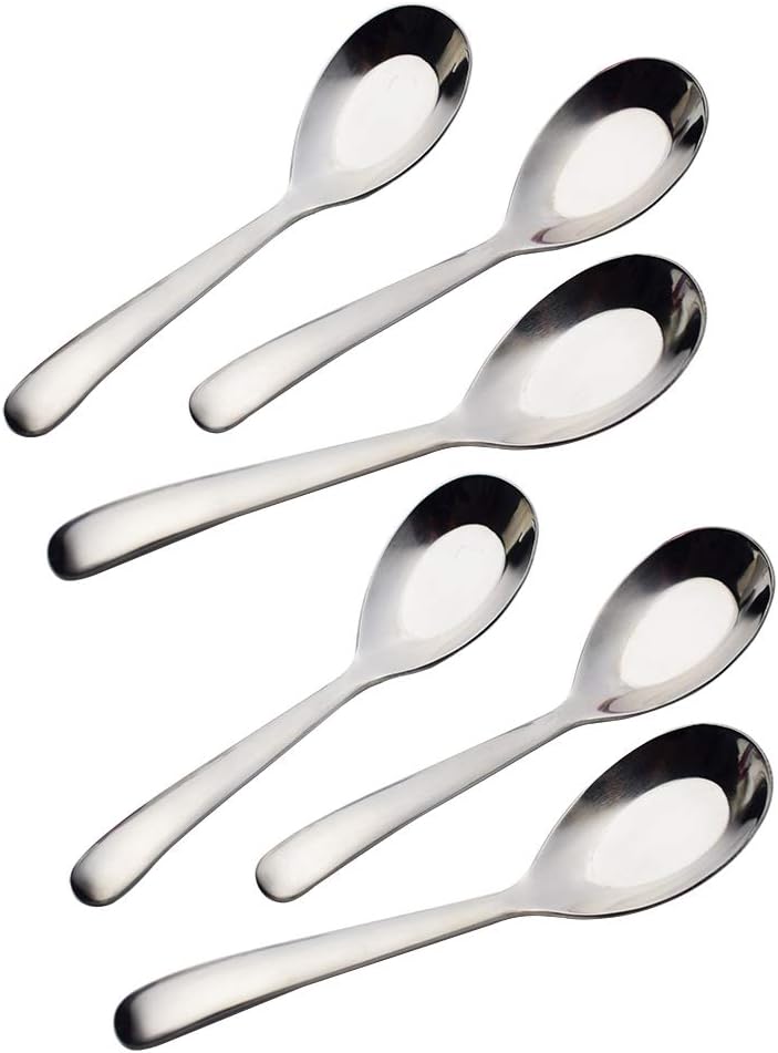 6-Piece Soup Spoon Set Chinese Spoon Flatware Stainless Steel Mirror Polishing 6.5-Inch 16.5cm, Ideal for Home Kitchen and Restaurant