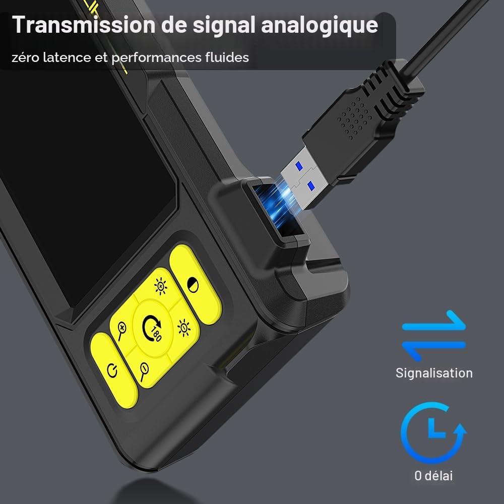 Endoscope HD 1080P avec 8 LEDs, Caméra d'Inspection 4,3" IP67 étanche, Câble Semi-Rigide 5m - Idéal pour Mécanique Auto/Plomberie