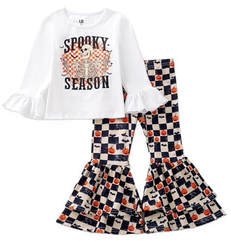 Image of Unique Baby 2 Piece Girls Double Bell Bottom Leggings Outfit with Long Sleeved Shirt Kid and Toddler Clothes Set
