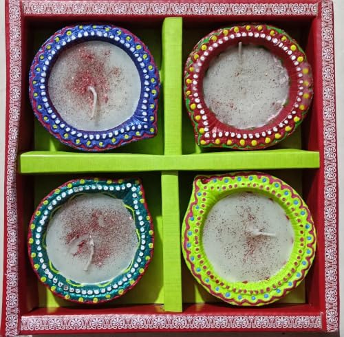 Image of Laxmi Decorative Handmade Wax Diyas for Diwali, Pack of 4