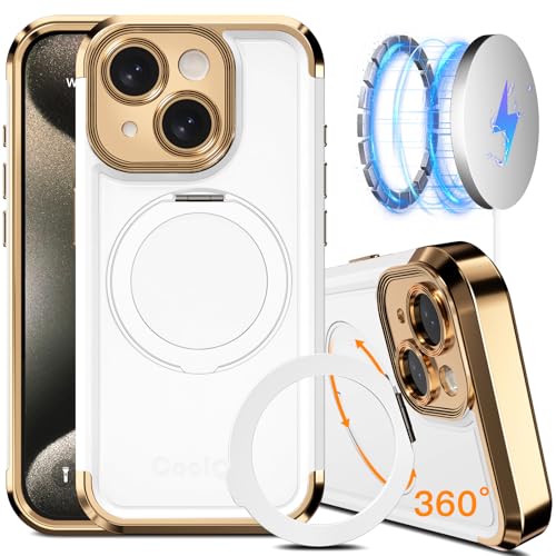 COOLQO for iPhone 15 Plus Case Upgraded 360° Spin Magnetic Stand White Gold by COOLQO - Used condition - US$15.54