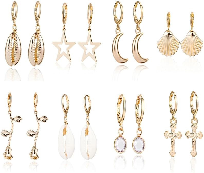 YAZILIND semplice orecchini a goccia Star Moon Shell Pendente Orecchino pendente Donne ragazze Festa di compleanno gioielli (conchiglia + argento
