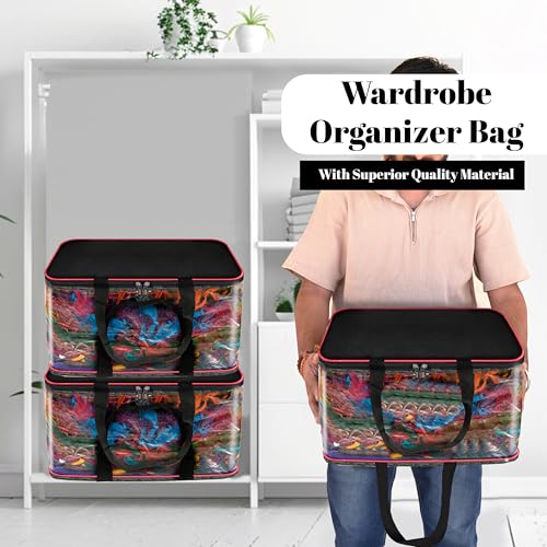 Image of Storite 2 Pack 33L Transparent Saree Storage Bags, Moisture Proof Nylon Clothes Organizer for Lehengas, Dresses & Wardrobe Storage with Strong Zipper (RedBlack, 39x34x21cm)
