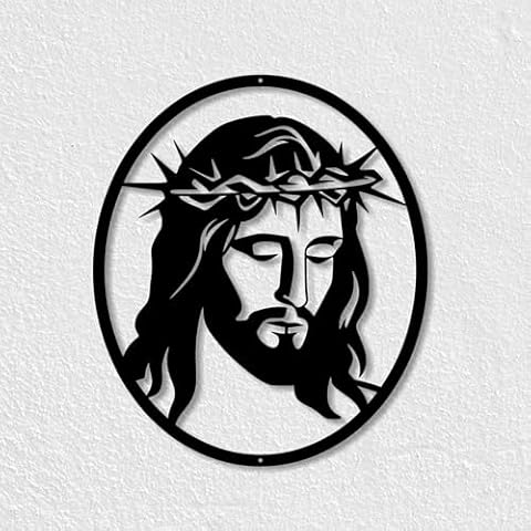 SHAREMORE Jesus Metal Wall Art - Religious Decor Metal Sign - Christian Metal Gift - Cross Jesus Line Art - Christian Home Wall Decor Cover