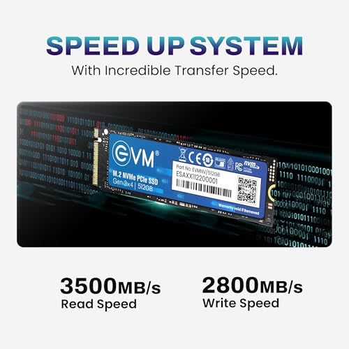 Image of EVM 512GB NVMe Gen 3x4 Internal SSD (2280) - Upto 3500MB /s Read & 2800MB /s Write | PCIe 3.0 M.2 Solid State Drive for Gaming, Laptops & Desktops | Shock Resistant & 5-Year Warranty (EVMNV /512GB)