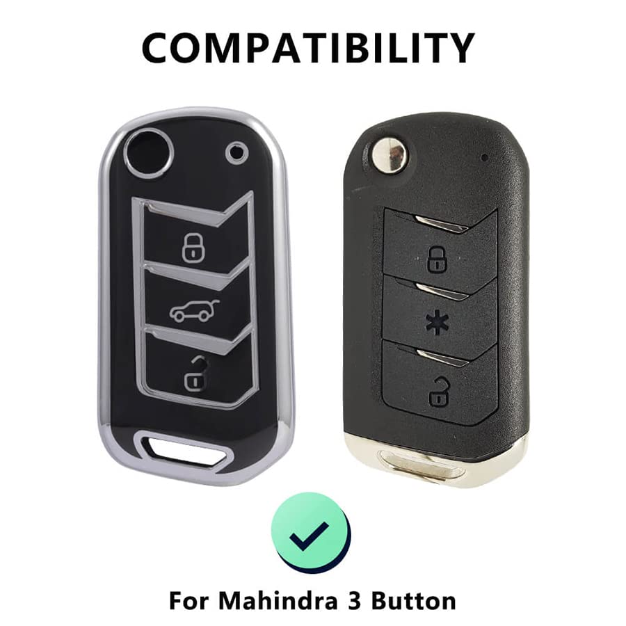 Image of Keyzone Pack of 2 TPU Car Key Cover Compatible for: Scorpio-N, TUV 300 Plus, XUV 300, XUV700, Marazzo, Bolero 2020, Scorpio, Thar Flip Key (Gold Black and Silver Black)