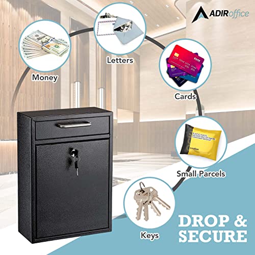 Adiroffice Ultimate Drop Box Wall-Mounted Mailbox - Hanging Secured Postbox - Durable Spacious Key - Perfect For After Hours Deposits Payments Key And Letter Drops (Black) #TOP2