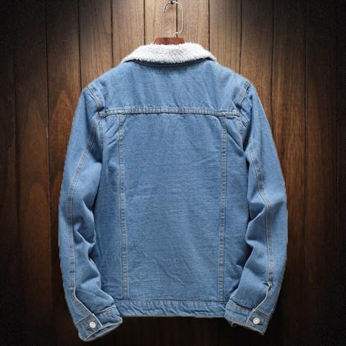 hlysgo Men's Jean Jacket Casual Lapel Sherpa Fleece Lined Thicken Denim Jean Trucker Jacket Coats Slim-Fit Outerwear3