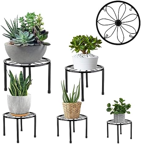 5-Pack Metal Plant Stands For Outdoor Indoor, Anti-Rust Iron Flower Pot Stand Heavy Duty Plant Pot Shelf Multiple Plant Decoration Racks Home Patio Garden
