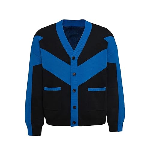 Classic Black & Blue Sweater Cardigan Coat Knitted Jacket Mens Superhero Costume Halloween Outfits - Large-X-Large - Blue