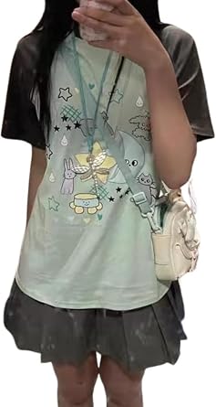 Womens Summer Oversized Shirts Kawaii Cat Graphic Tees Japanese Harajuku Goth Punk Tshirt Going Out Cutecore Clothes