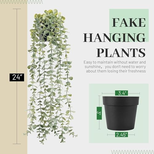 Der Rose 1Pcs Fake Plants Hanging Artificial Eucalyptus Hanging Plants Faux Ivy Vines for Boho Bathroom Farmhouse Office Shelf Wall Decor Indoor by Der Rose - Image 3