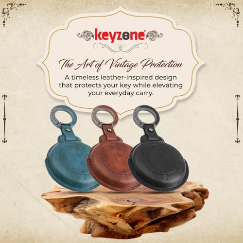 Image of Keyzone Vintage Leather Key Cover for Tata Harrier EV Smart Key. (Blue)