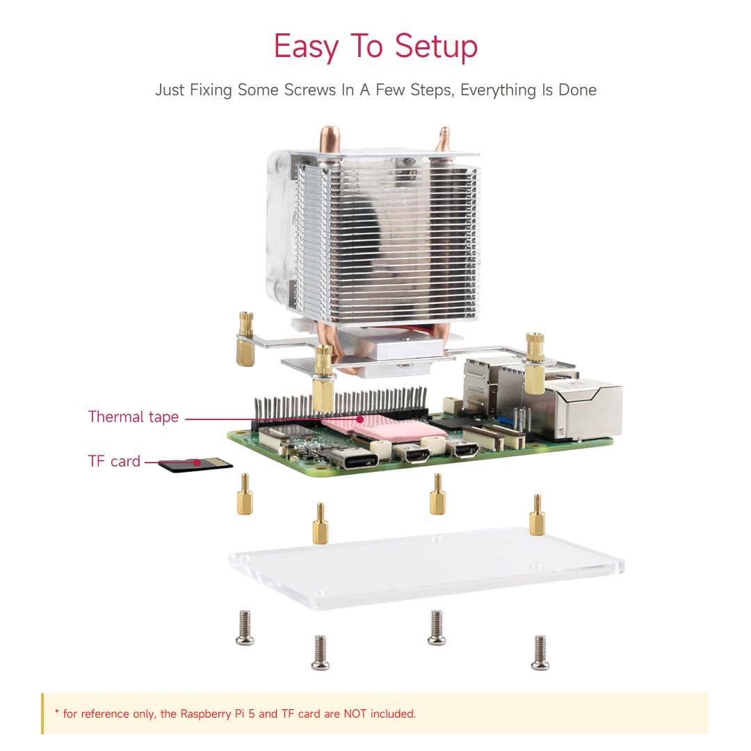 Waveshare ICE Tower CPU Cooling Fan, Compatible with Raspberry Pi 5, U-Shaped Copper Tube, Cooling Fins, Cooler with Colorful RGB LED